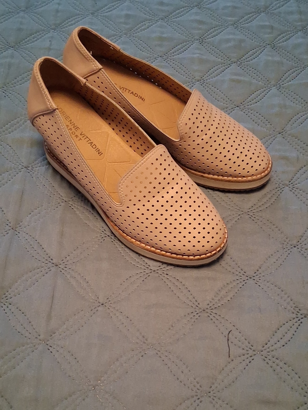 Adrienne Vittadini Perforated Slip-On Loafer in Sand.